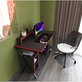 Resim Decomob Misva Oyuncu Masası, Çalışma Masası, 120 Cm Siyah & Kırmızı 