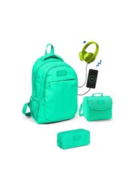 Resim Coral High Kız Çocuk Su Yeşili 3'lü Çanta Takımı - Usb Soketli 