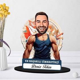 Resim Kişiye Özel Erkek Jimnastikçiye Hediye Karikatürlü Biblo 