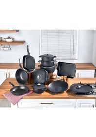 Resim Taç Valeriya Döküm Kapak 16 Parça Çeyiz Seti Siyah Çok Renkli 