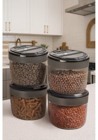 Resim 4'lü Büyük Boy Kilit Kapaklı Un Bakliyat Saklama Kabı - Saklama Seti 8 Litre Gri 