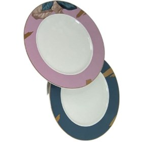 Resim Lucky Art Dekoratif Yaprak Desenli Altın Yaldızlı 6 Kişilik Servis Tabağı Desenli 