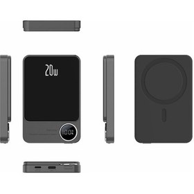 Resim Springsun Alüminyum Ultra İnce Magsafe Manyetik Şarj Cihazı 5000mah - 20w Pd Çift Yönlü Hızlı Şarj, Akıllı Led Ekranlı Taşınabilir Power Bank Gri 
