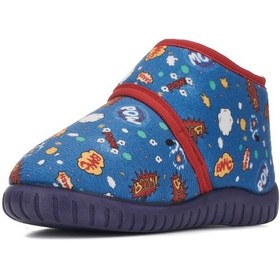 Resim Günlük Unisex Çocuk Panduf Ev Ayakkabısı Esnek Kaymaz Taban Cırtlı Kreş Anaokulu Ayakkabı 263 Lacivert - Kırmızı 