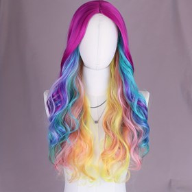 Resim AIDESHAIR Kadın Cosplay Gradyan Peruk - Hafif Kıvırcık Dalga Yüksek Sıcaklık Elyaf, Pastel Pembe ile Mavi Ombre Parti, Kostüm Etkinlikleri ve Günlük Giyim için, Kolay Klipsli Tasarım, Parti Aksesuarı, Sıkı Saç Stili, Güvenli Kafa Kapak 