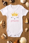 Resim Overoz Organik %100 Pamuk Princess Prenses Kedi Baskılı Kısa Kollu Çıtçıtlı Bebek Body Badi Zıbın 5568 