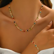 Resim 1 Bilezik + 1 Kolye, Kadınlar İçin Bohem Şeker Renkli Takı Seti, Günlük Toplantılar İçin Uygun, Sevgililer Günü Hediyesi, Anneler Günü Hediyesi, Aile Hediyesi. 