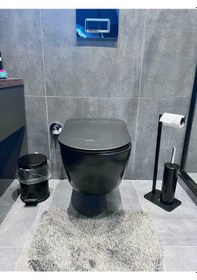 Resim Lilyum Banyo Tuvalet Kağıtlık Askılı Fırçalı Ve Çöp Kovası Seti Siyah 