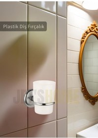 Resim Jet's Home Plastik Diş Fırçalık Paslanmaz Lüks Diş Fırçası Tutacağı Krom Krom 