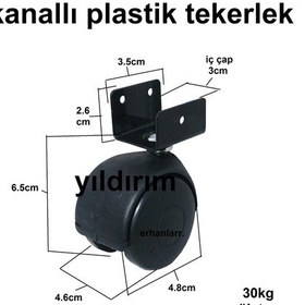 Resim Sehpa Tekerlek Masa Teker Kanallı Küçük Boy Plastik Siyah Tekerle 