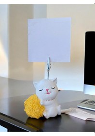 Resim Sarı Yumak Tutan Oturan Kawaii Kedi Temalı Not Tutacağı Fotoğraf Tutacak Tutucu Ofis Seti Hediyelik Sarı 