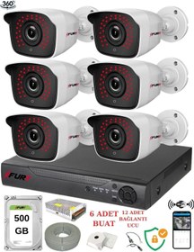 Resim XFury 6 Kameralı 5mp 3.6mm Lens 2mp Görüntü 36 Led Gece Görüşlü Full Hd Güvenlik Kamerası 2236 500 GB 