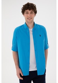 Resim U.S. Polo Assn. Erkek Mavi Keten Görünümlü Basic Gömlek 50306285-VR007 