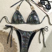 Resim 2 adet Yılan Desenli Bikini Seti - 2K Parti Mayo Kadınlar için, Romantik Sevgililer Günü ve Karnaval Kıyafeti, Bağcıklı Askı Tasarımı, Esnek Kumaş, Yüzme ve Festivaller için Mükemmel, Karnaval Kıyafeti|Yılan Desenli Tasarım|Esnek Malzeme 