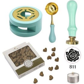 Resim Davetiye Mum Mühürü Uygulama Seti Su Yeşili Renk 811 Gül Desen 