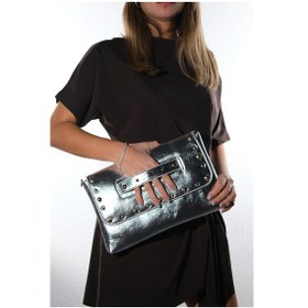 Resim Marry Gümüş Cilt Troklu Kadın Clutch Çanta 