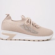 Resim Muggo Martha Kadın Kalın Taban Günlük Triko Taşlı Bağcıklı Sneaker Spor Ayakkabı Bej 