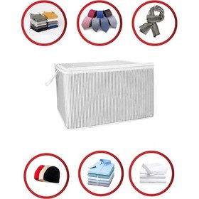 Resim 3 Adet Gri Çizgili Fermuarlı Mini Boy Hurç Yastık-kazak-kıyafet Düzenleyici 45 40 30 Cm Gri-beyaz 