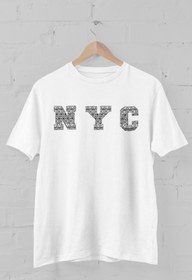 Resim Blah Beyaz, New York City Etnik Desen Bisiklet Yaka Erkek Tişört 