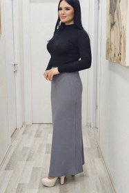 Resim lodmela Beli Lastikli Verev Kesim Büyük Beden Etek 6006-Gri 