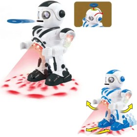 Resim Giffy Oyuncak Disk Atan Robot Pilli Işıklı ve Müzikli 25 cm Dev Robot Eğlenceli Etkileşimli Sesli ve Hareketli Robot (Siyah-Mavi) 