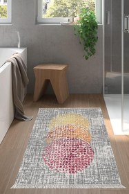Resim Kaymaz Taban Djt Banyo Halı Star Pamuk Saçaklı Modern E4052 E4052P1-9, Krem-Oranj-Kırmızı, 80 x 120 