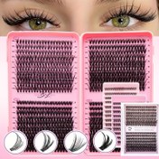 Resim DIY Tek Küme Sıcak Eritme Sahte Kirpikler, 800/280/200 adet Karışık Uzunluklar 9-18mm -30/40/50/60D Hacim - Doğal Kalın Yapışkanlı Kirpikleri Taklit Edin, Seyahat Etken Kolay Kullanım, Çift Başlı Yapıştırıcı + Cımbız, Birden Fazla Kez Yeniden Kullanılabilir 