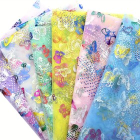 Resim 1 adet Gökkuşağı Altın Folyo Kelebek Baskılı Mesh Tül Kumaş, 49.99x149.86cm Önceden Kesilmiş Gaze DIY Dikiş, Quilting, Mobilya, Düğün ve Parti Dekorasyonu, Fotoğraf Arka Planı, Ev Dekorasyonu, Çiçek Kumaş, Kelebek Dekorasyonları 