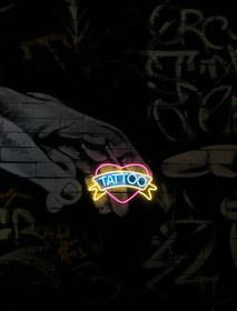 Resim Heart & Banner Tattoo Neon Dekor - 100*60 cm / Like Photo 