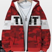 Resim Erkek Çocukları için Fermuarlı Rahat Baskılı Hoodie, Hafifçe Esnek Örme Polyester Kumaş, Düzenli Kalıp, Kanguru Cebi, İlkbahar Sonbahar Kış Moda Üst 