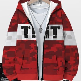 Resim Erkek Çocukları için Fermuarlı Rahat Baskılı Hoodie, Hafifçe Esnek Örme Polyester Kumaş, Düzenli Kalıp, Kanguru Cebi, İlkbahar Sonbahar Kış Moda Üst 