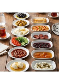 Resim Gürallar 12 Parça Beyaz Çok Amaçlı Kahvaltılık Meze Ve Çerezlik Seti - 6 Yuvarlak 15cm + 6 Dikdörtgen 14x8cm 