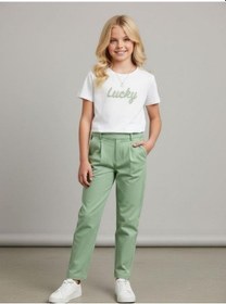 Resim Zekids Kız Çocuk Lucky Baskılı Pamuklu T-shirt-16886 Ekru 