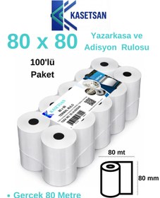 Resim Kasetsan 80x80 Yazarkasa Pos Rulosu 100'lü Paket Termal Adisyon Kağıdı 