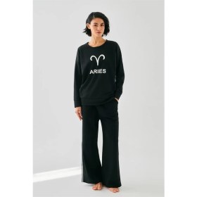 Resim Moda Kadın Siyah Koç Burcu Oversize 2 Iplik Eşofman Ev Giyim Takımı Beruflic 