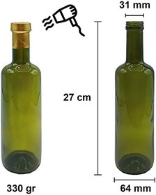 Resim Afracam 500 ml Yeşil Yuvarlak Zeytinyağı Kilitli Kapaklı ve Kapüşonlu Boş Cam Şişe 28 Adet 