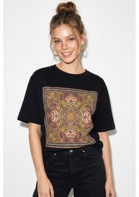 Resim Shade Kadın Etnik Desenli Boncuk İşlemeli Baskı Detaylı Oversize T-shirt 2128 60286123 - Siyah 