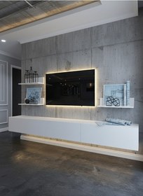 Resim Resital Ledli Duvara Monte Tv Sehpası - Beyaz - W6021-1 Beyaz 