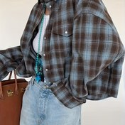 Resim Kadınlar İçin Vintage Ekose Gömlek Ceket - Geniş Yaka ve Ön Cepli, Kahverengi/Bej/Beyaz/Siyah Desenli Mont, Çok Amaçlı Mevsimlik Bluz (Makinede Yıkanabilir, Esnemez) Kot Pantolonlar ve Elbiseler İle Uyumlu 