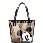 Resim Mickey Mouse Grafik Tote Çanta - Siyah ve Beyaz, Dayanıklı PVC Malzeme, Fermuar Kapatma, Seyahat, İşe Giderken ve Plaj Gezileri için Mükemmel, Günlük Tote Çanta | Eğlenceli Aksesuar | Fermuar Kapatma, Plaj Tote Çantası 