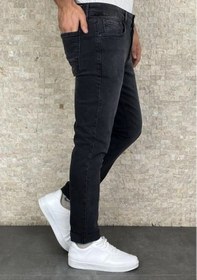 Resim Erkek Siyah Taşlamalı Slim Fit Jean Pantolon (492166754) 