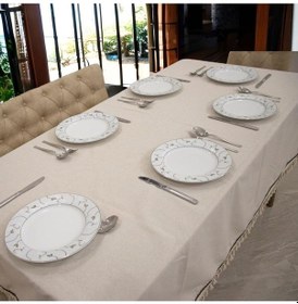 Resim Dnc Home Tekstil Organik Ham Keten Krem Siyah Şerit Detaylı Ponponlu Masa Örtüsü 001 