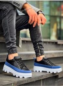 Resim Kb-056 Kuback Siyah Mavi Detaylı Beyaz Yüksek Taban Günlük Spor Ayakkabı Beyaz 