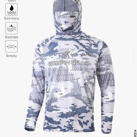 Resim KOOFIN GEAR Erkekler için Nefes Alabilir Balıkçılık Gömleği, İç Boyunluklu - Gri Kamuflaj, Her Mevsim İçin Hızlı Kuruyan Polyester Kumaş 