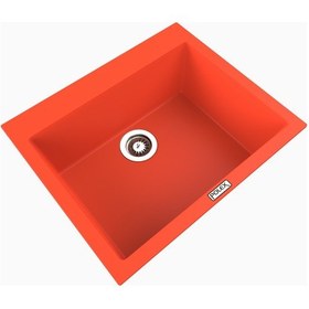 Resim Polex Cristalüx Granit Evye P-X60 Turuncu Tezgah Altı Ve Tezgah Üstü Kare Mutfak Evyesi 60x50 CM 