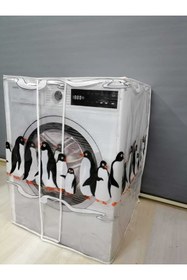 Resim Başak Ev Tekstili Penguen1 Desenli Şeffaf Çamaşır Makinesi Örtüsü 0,18 mm Kalınlığında 