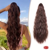 Resim 55.88cm Uzun Isıya Dayanıklı Su Dalga Sentetik Ponytail Peruk - Kısa Saçlı Kadınlar İçin Siyah saç tokası Şekilli Tasarım, Doğal Görünüm ve Çok Yönlü Günlük Kullanım, Ponytail Peruk, Şık Saç Aksesuarı, Güvenli Klips Bağlantısı 