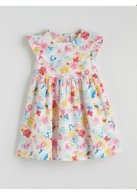 Resim Lcw Kids Ekru Bisiklet Yaka Çiçekli Kız Çocuk Elbise Ekru 