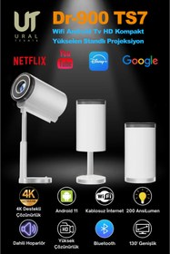 Resim UralTeknik Dr-900 TS7 Wifi Android Tv HD Bt5.0 Kompakt Sinema Taşınabilir Yükselen Standlı Projeksiyon 