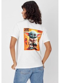 Resim Yapay Zeka Tasarım Sırt Aplike Özel Baskılı %100 Pamuklu Penye Regular Fit T-shirt Bebek Yoda Siyah - Beyaz 